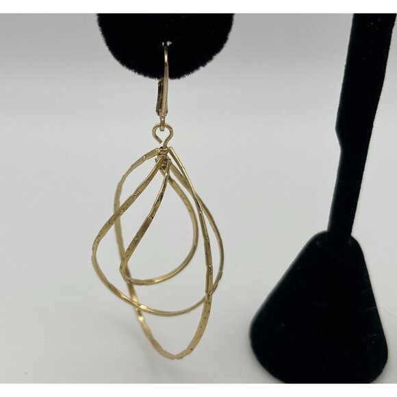 Dangle Gold Tone Textured Pierced Earrings Triple Rain Drop - Picture 2 of 8